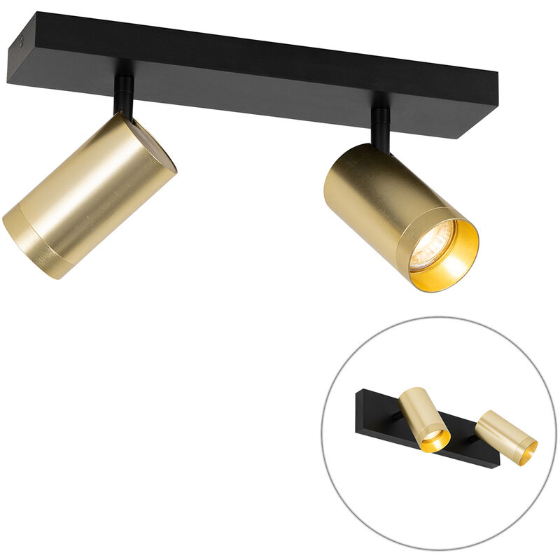 Qazqa Deckenstrahler Schwarz Mit Goldenem Verstellbarem 2-licht - Jeana Luxe
