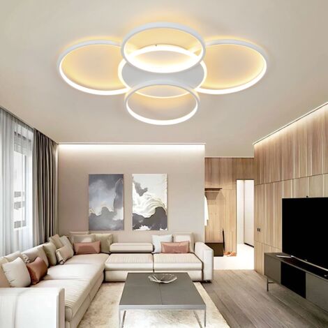 Plafonera LED GBLY: Lámpara de salón regulable 70W con control remoto Lámpara de habitación blanca de 5 anillos Iluminación de techo acrílico moderno para oficina, habitación, comedor