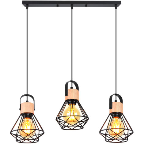 Plafones Retro Lámparas De Colgar Vintage 3 Cabezales Plafones De Interior Moderna Interiores Negro Lámparas De Colgar De Madera De Metal