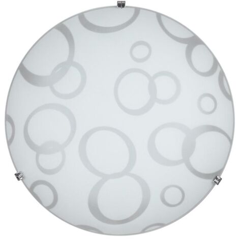 Plafoniera 1xE27 Ganci Cromo Vetro Lastra Bianco Decorato Cerchi E-Energy Daria