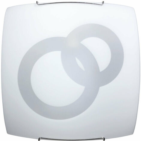 Plafoniera 1xE27 Ganci Cromo Vetro Lastra Bianco Decorato Cerchi E-Energy Stefania