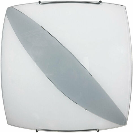 Plafoniera 1xE27 Ganci Cromo Vetro Lastra Bianco Decorato Fascia Grigia E-Energy Valentina