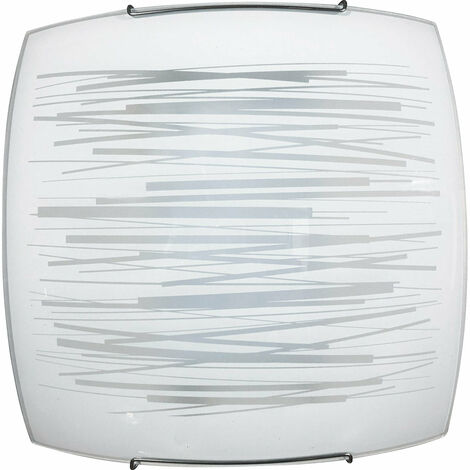Plafoniera 1xE27 Ganci Cromo Vetro Lastra Bianco Decorato Righe Orizzontali E-Energy Manuela