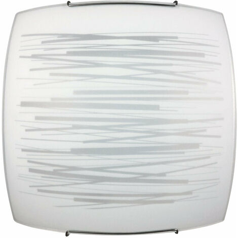 Plafoniera 1xE27 Ganci Cromo Vetro Lastra Bianco Decorato Righe Orizzontali E-Energy Manuela