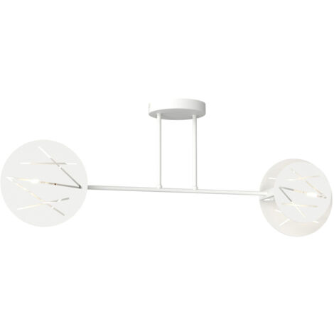Plafoniera 2 Luci Plutone In Acciaio Bianco A Bracci E Diffusori A Cerchio