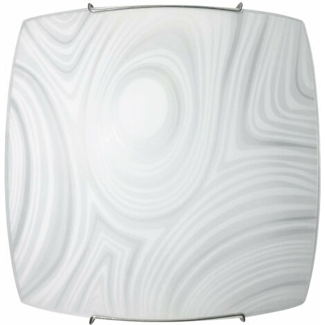 Plafoniera 2xE27 Ganci Cromo Vetro Lastra Bianco Decorato Fantasia E-Energy Martina