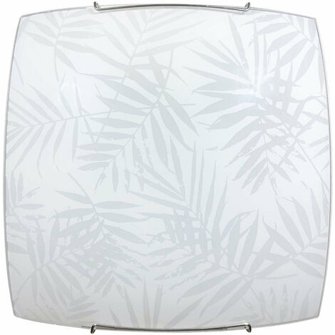 Plafoniera 2xE27 Ganci Cromo Vetro Lastra Bianco Decorato Foglie E-Energy Vanessa