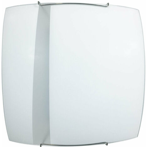 Plafoniera 2xE27 Montatura Bianca Vetro Lastra Bianco Fascia Satinato E-Energy Gilda