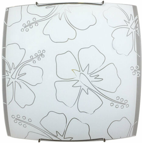 Plafoniera 2xE27 Montatura Bianca Vetro Lastra Serigrafato Fiore Bianco E-Energy Delia