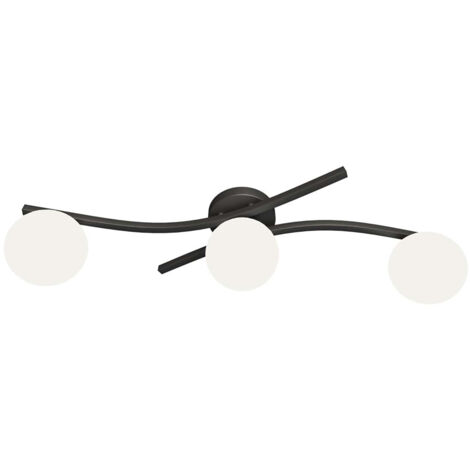 Plafoniera 3 Luci Hel In Accciaio Nero E Sfere In Vetro Bianco