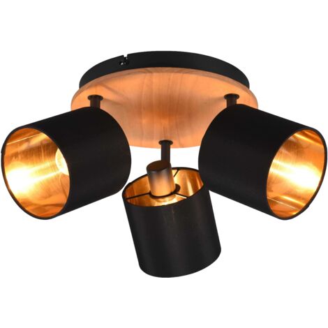 Plafoniera 3 luci, legno e oro nero, D46 cm, Tommy