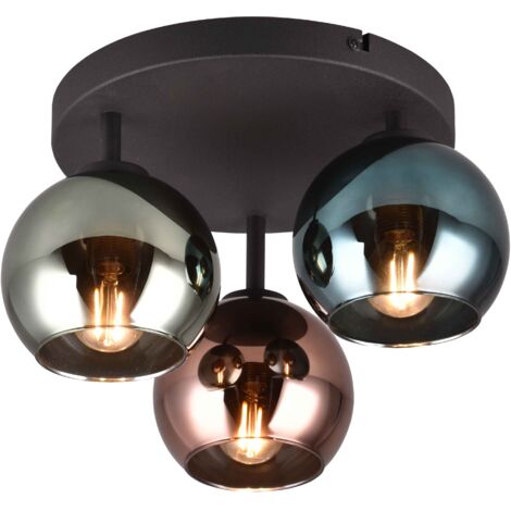 Plafoniera 3 luci, metallo, nero e multicolor effetto fumé, D 33 cm, Sheldon