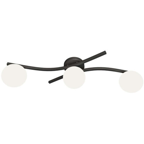 Plafoniera 3 Luci Opus In Accciaio Nero E Sfere In Vetro Bianco