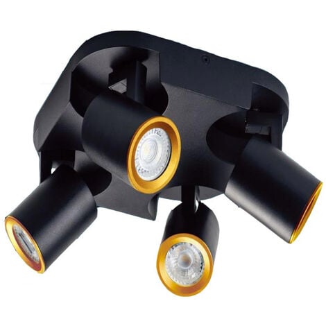 Plafoniera 4 diffusori orientabile da soffitto parete lampada tonda attacco GU10 per bagno soggiorno bianco o nero