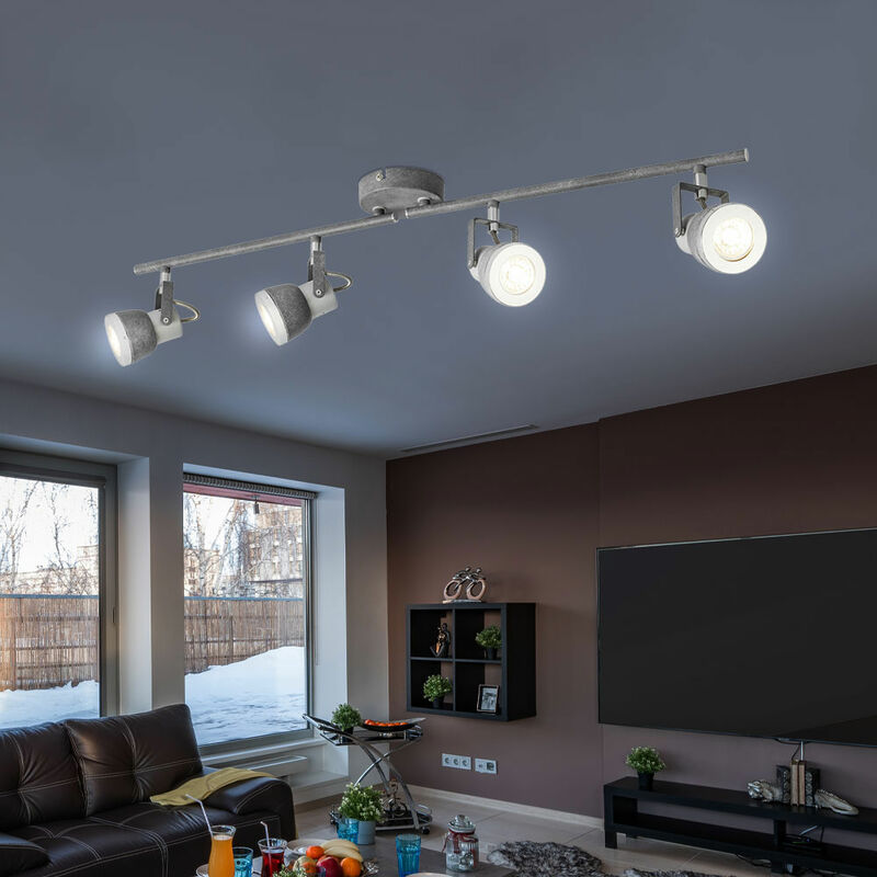 Image of Plafoniera 4 fiamme, faretto da soffitto grigio, plafoniera orientabile Spots LED, con faretti mobili in grigio pietra e cromo, 4x5W 4x 400lm 3000K,