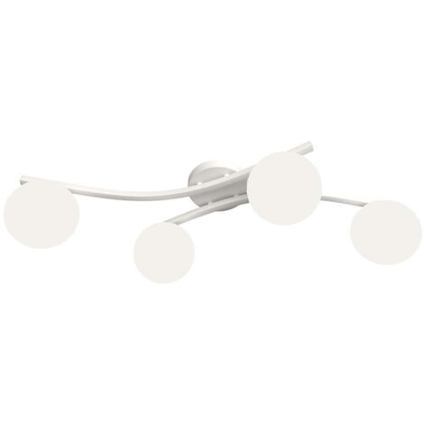 Plafoniera 4 Luci Hel In Accciaio Bianco E Sfere In Vetro Bianco