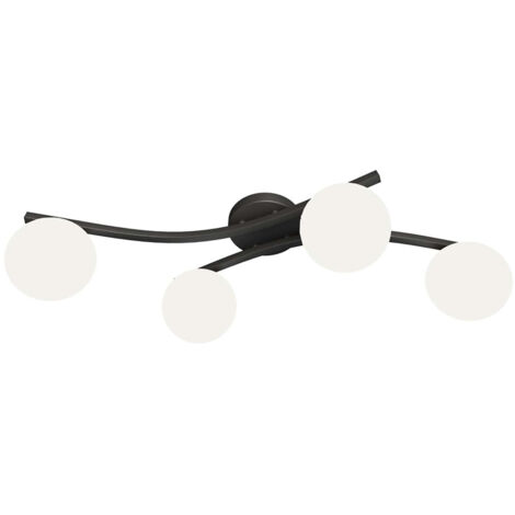 Plafoniera 4 Luci Hel In Accciaio Nero E Sfere In Vetro Bianco