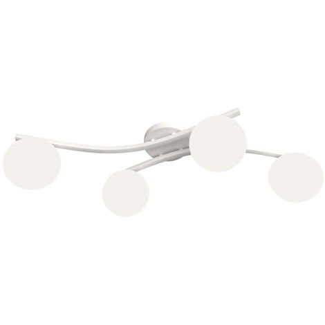 Plafoniera 4 Luci Opus In Accciaio Bianco E Sfere In Vetro Bianco