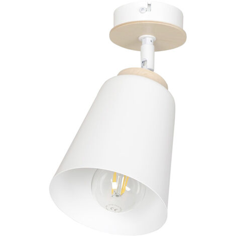 Plafoniera A Faretto Spot 1 Luce In Acciaio Bianco E Legno Naturale