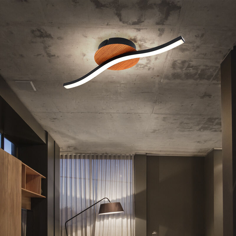 Image of Etc-shop - Plafoniera da soggiorno Lampada da soffitto a led in legno Lampada da soffitto nera camera da letto, metallo acrilico, 1x led 6W 500Lm