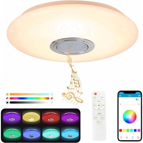 Plafoniera a LED da 36 W con altoparlante Bluetooth, plafoniera che cambia colore, telecomando e app mobile, 3600 lm, 3000-6500 K, IP44, per camera da letto, soggiorno, bagno,