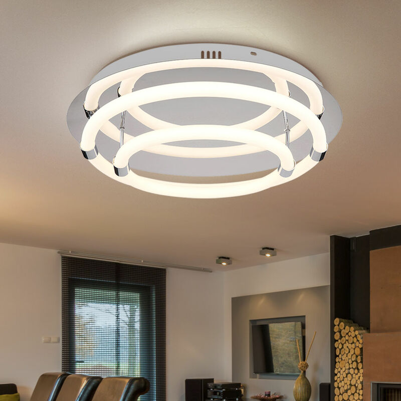Image of Globo - Lampada da soffitto plafoniera led cromo sala da pranzo design lampada soggiorno, metallo plastica, 1x led 31W 1860lm bianco caldo, DxH 45x12