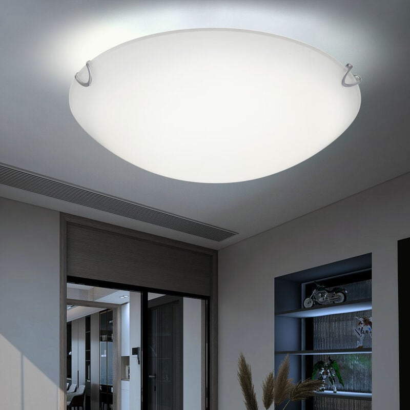 Image of Etc-shop - Plafoniera vetro lampada soggiorno plafoniera plafoniera bianco, metallo satinato, 1x led 16W 930Lm bianco caldo, DxH 30x7 cm