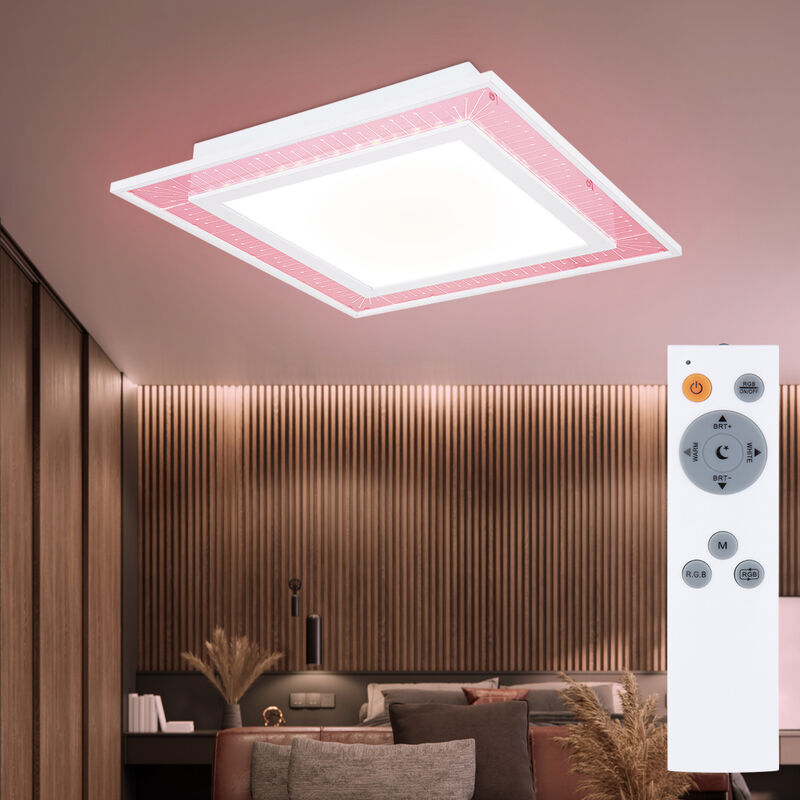 Image of Etc-shop - Plafoniera a led lampada da soffitto lampada da soggiorno lampada da sala da pranzo, metallo bianco acrilico, telecomando dimmerabile che