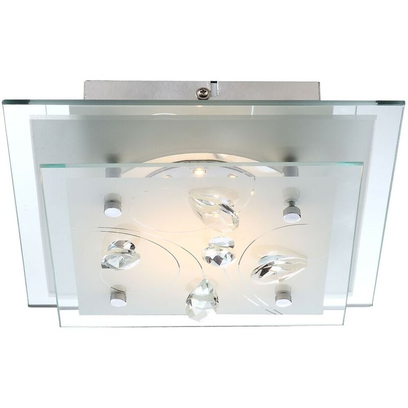Image of Etc-shop - Plafoniera a led lampada da soggiorno moderna plafoniera in cristallo cromo, vetro satinato fantasia, 1x led 10 watt 1000 Lm bianco caldo,