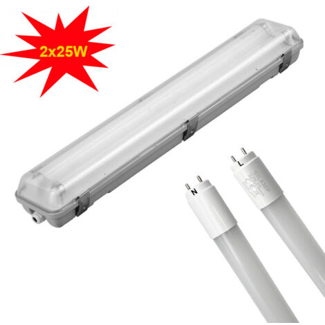 Plafoniera a tenuta stagna ip65 150cm 220v incluso di 2 tubi t8 25w opachiLuce Calda 3000k