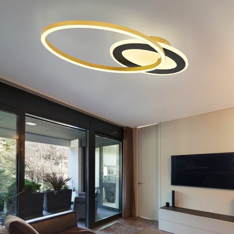 Image of Etc-shop - Plafoniera ad anello lampada da soggiorno lampada da soffitto design oro nero con elemento girevole, metallo acrilico, opale, 1x 24W