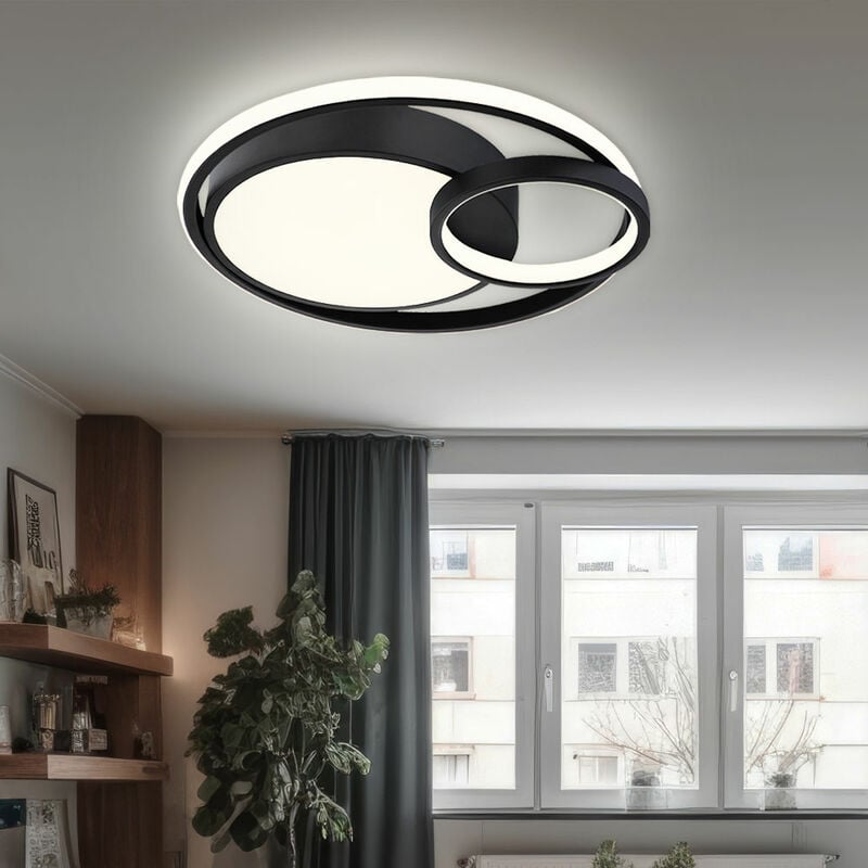 Image of Lampada da soffitto anello led lampada da soggiorno plafoniera design moderno, nero opaco bianco opalino, 1x led 36W 1400Lm bianco caldo, LxLxA