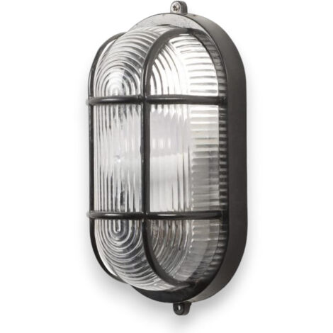 Plafoniera applique da esterno per parete o soffitto in alluminio pressofuso con griglia di protezione Algi -  Nero