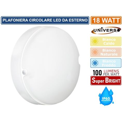 Plafoniera Applique Rotonda da Parete Esterna 18w Luce Fredda 6500k IP65