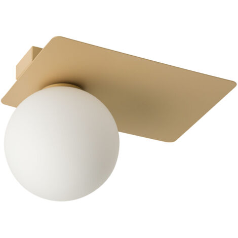 Plafoniera Argon oro rettangolare con sfera vetro G9