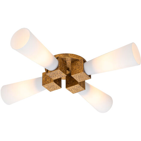 Plafoniera Art Déco Kristy oro opalina 4 luci E27 Elstead