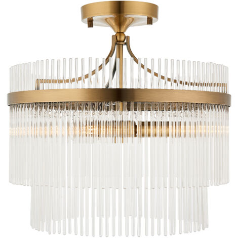 Plafoniera Art Déco rotonda ottone antico 3xE14 Endon
