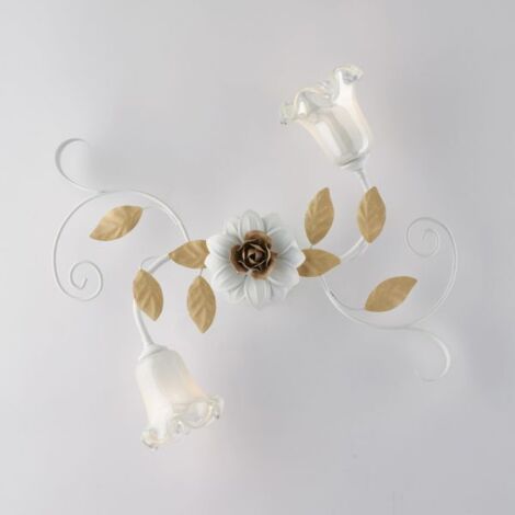Plafoniera Arte Povera Cesto Metallo Bianco E Oro 2 Luci E14