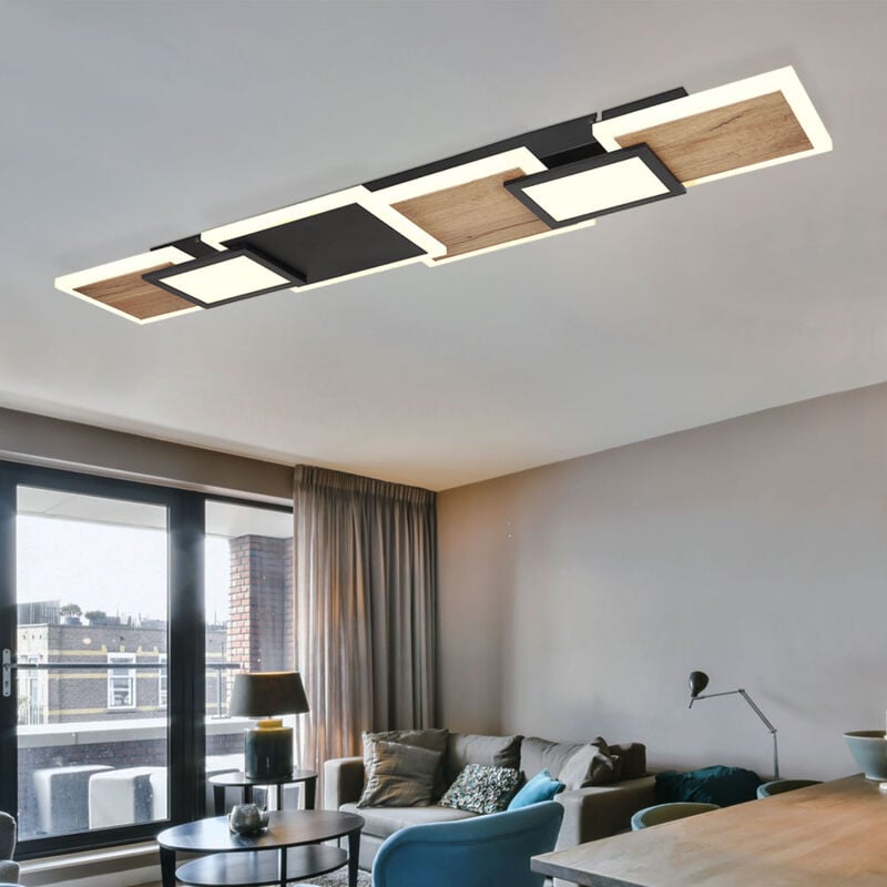 Image of Etc-shop - Plafoniera aspetto legno lampada da soggiorno camera da letto lampada da soffitto a led, metallo nero plastica mdf, 1x 40W 2550Lm 3000K