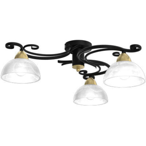 Plafoniera Aurora Luminex nera ottone vetro 3 luci E27