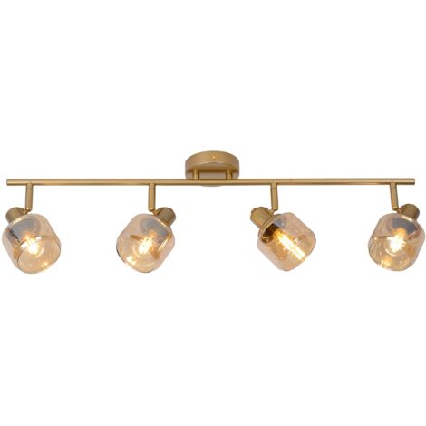 Plafoniera barra Lucide Bjorn 4 luci E14 oro vetro 74cm