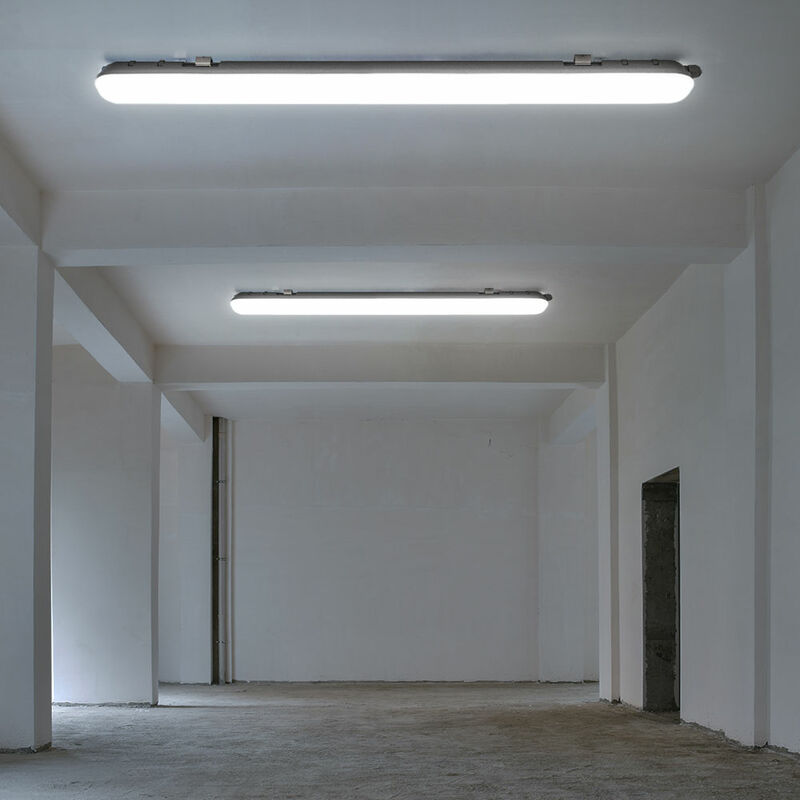 Image of Plafoniera bianca, luce da garage a led per ambienti umidi, luce da officina IP65 bianco neutro, led 48W 5760lm 4000K, LxPxA 150x7,8x7,2 cm, set di 2