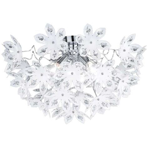 Plafoniera Blowball 3 Luci Cromo Fiori Bianchi Ø55 cm Trio Lighting