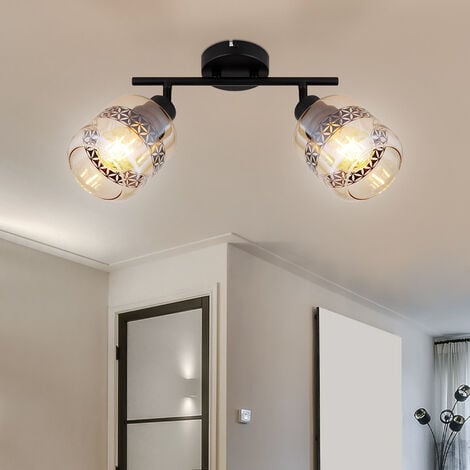 Plafoniera camera da letto faretto da soffitto a 2 luci moderno spot bar orientabile, vetro metallo, 2x prese E27, LxPxH 29,5x11x25 cm