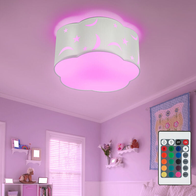 Image of Etc-shop - Plafoniera camera da letto luce bianca lampada per bambini nuvola, 3 fiamme telecomando dimmerabile funzione memory, stelle luna paralume