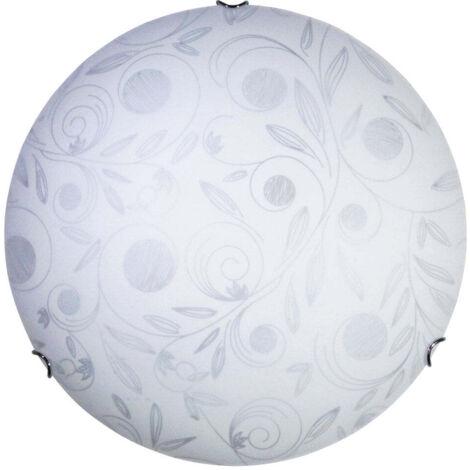 PLAFONIERA CLARA 2XE27 GANCI CROMO VETRO LASTRA BIANCO DECORATO GARDEN Ø40-P.11 CM