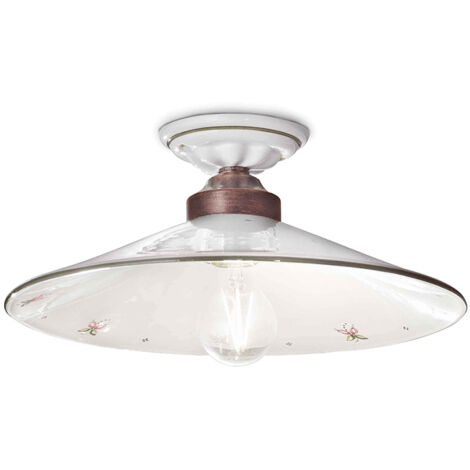 Plafoniera Classica Asti Ferro E Ceramica Nero Sfumato Rame Decorato 1 Luce E27