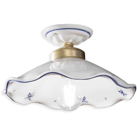 Plafoniera Classica Belluno Ceramica E Ottone Decorato Filo Blu 1 Luce E27