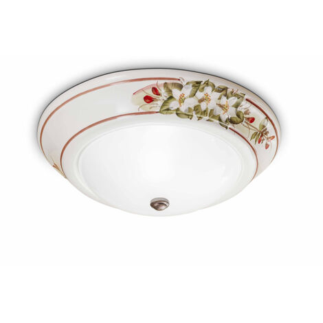 Plafoniera Classica Capua Ceramica E Ottone Satinato Decorato 1 Luce E27