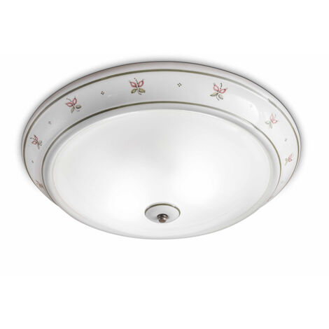 Plafoniera Classica Capua Ceramica E Ottone Satinato Decorato 2 Luci E27